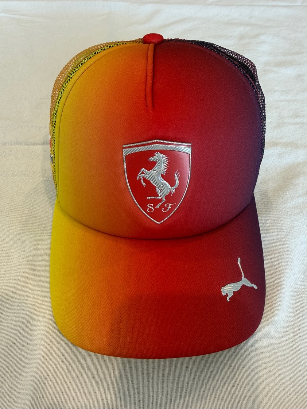 Puma Scuderia Ferrari Gradient Trucker Hat Red Yellow Snapback Cap
